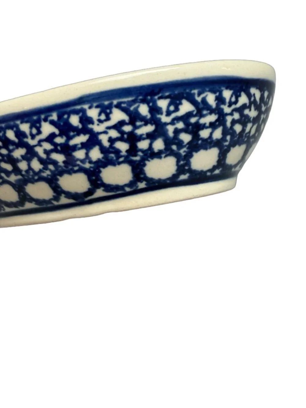 Made in Portugal Navy Blue Floral Dot Polish Pottery Spoon Rest Dish Countertop